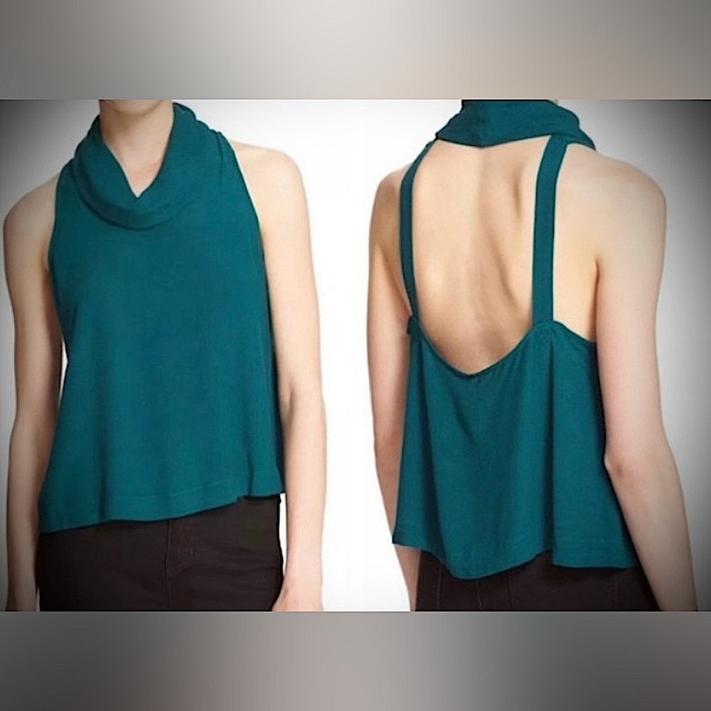 Free People City Lights Cowl Neck Green Top